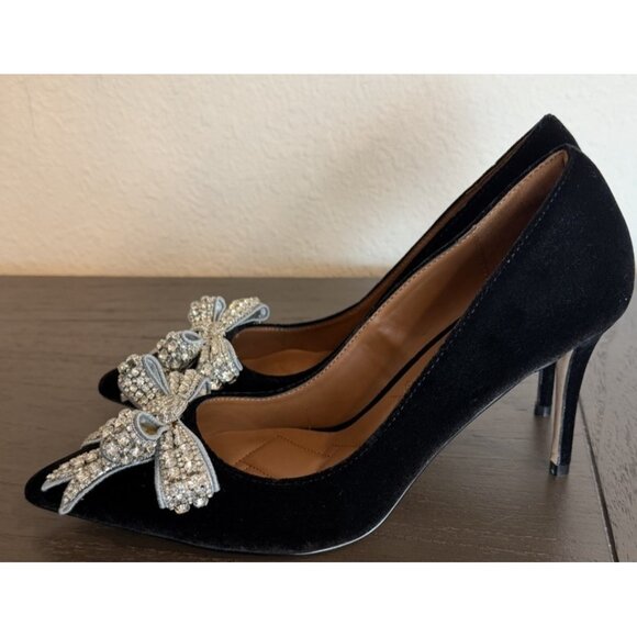 Kurt Geiger Size 7.5/ 38 Belgravia Black Velvet Rhinestone Bow Heels Shoes Pumps - Picture 9 of 15